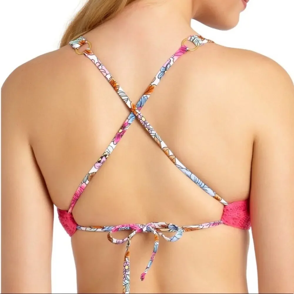 California Waves pink crochet bralette swim top